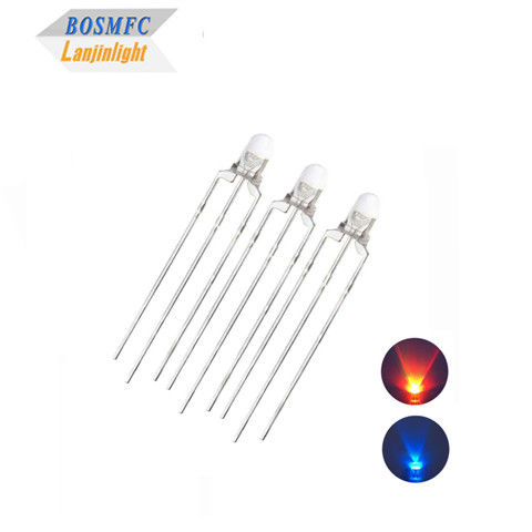 쌍색 3mm LED 빨간색 &amp; 파란색 공용 안도 및 공용 카소드 구멍 LED 열 분산