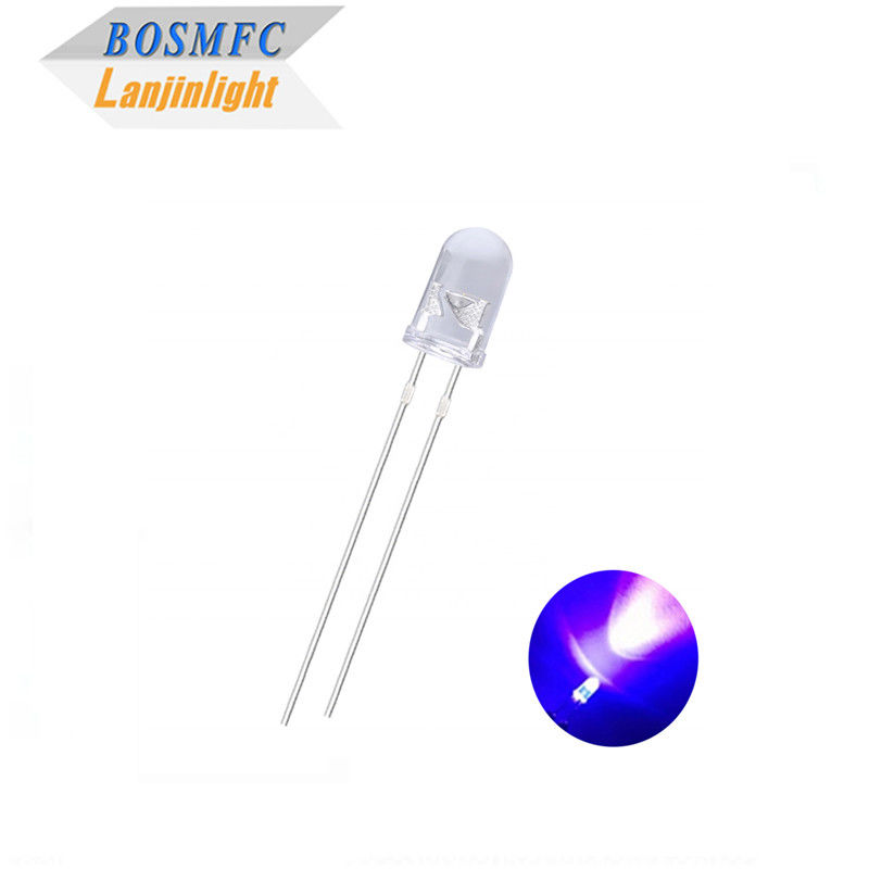 둥근 머리 5mm 자외선 LED 385nm 395nm UV 빛 모기 램프용 물 맑은 렌즈