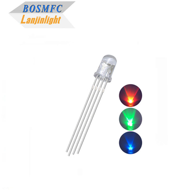 4 핀 RGB LED 5mm Through Hole 0.06W, 일반 안오드 수정 렌즈 F5 트리 컬러 LED
